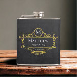 Stylish Black and Gold Vintage Best Man Hip Flask<br><div class="desc">This stylish black and gold vintage best man flask design features typographic initial,  name and date for a minimalistic feel that can be easily personalised.</div>