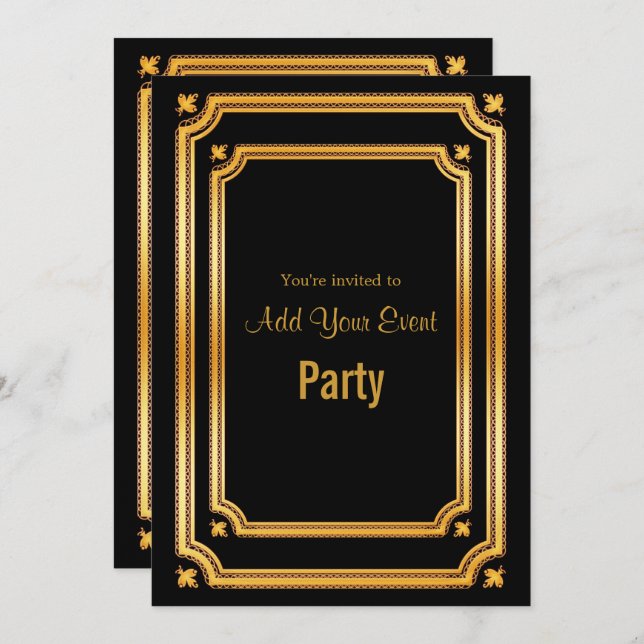 Stylish Black and Golden Frame Invitation (Front/Back)