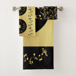 Stylish black and golden yellow harmony bath towel set