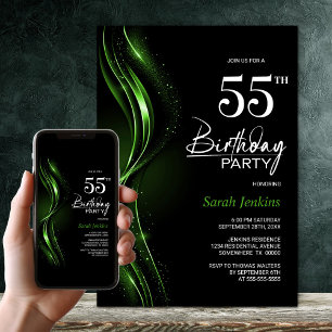Stylish Black and Green 55th Birthday Party Invitation