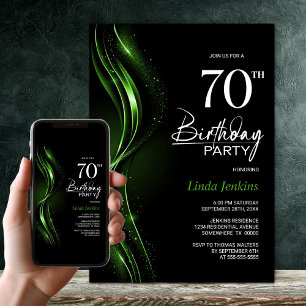 Stylish Black and Green 70th Birthday Party Invitation
