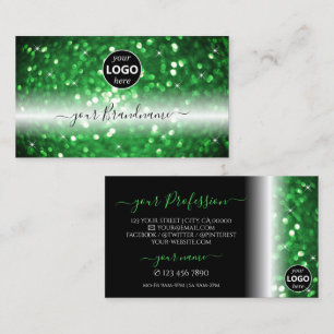 Stylish Black and Green Sparkling Glitter Add Logo Business Card