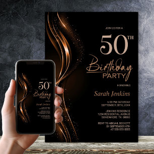Stylish Black and Orange 50th Birthday Party Invitation