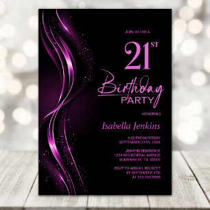 Stylish Black and Pink 21st Birthday Party Invitation