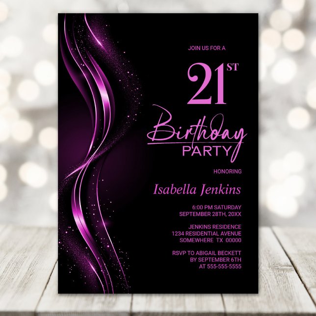 Stylish Black and Pink 21st Birthday Party Invitation (Creator Uploaded)