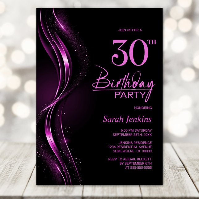 Stylish Black and Pink 30th Birthday Party Invitation (Creator Uploaded)