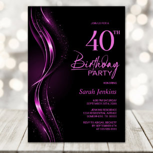 Stylish Black and Pink 40th Birthday Party Invitation