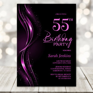 Stylish Black and Pink 55th Birthday Party Invitation
