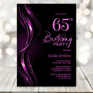 Stylish Black and Pink 65th Birthday Party Invitation
