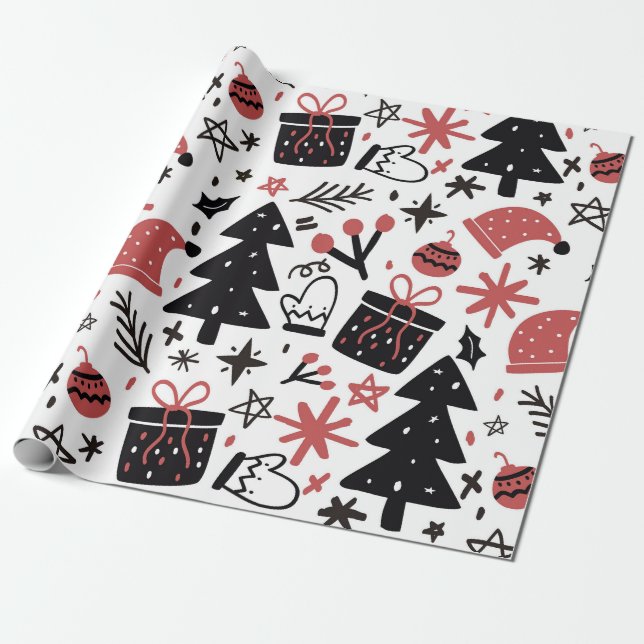 Stylish black and pink Christmas gift wrap (Unrolled)