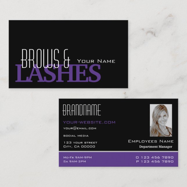 Stylish Black and Purple Simple Photo Professional Business Card (Front/Back)