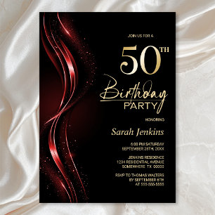 Stylish Black and Red 50th Birthday Party Invitation