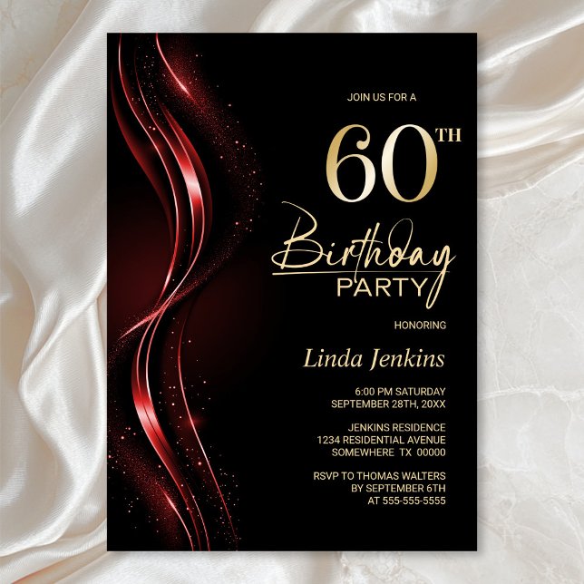 Stylish Black and Red 60th Birthday Party Invitation (Creator Uploaded)