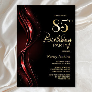 Stylish Black and Red 85th Birthday Party Invitation