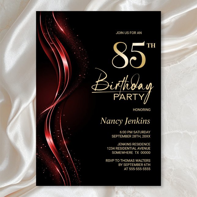 Stylish Black and Red 85th Birthday Party Invitation (Creator Uploaded)