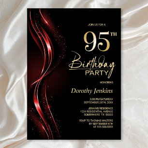 Stylish Black and Red 95th Birthday Party Invitation