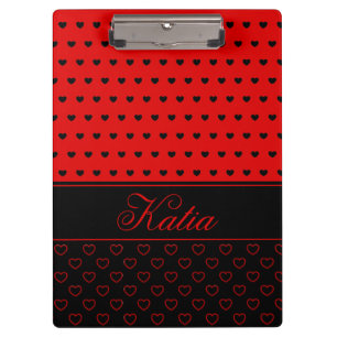 Stylish Black And Red Hearts, Custom Name Clipboard