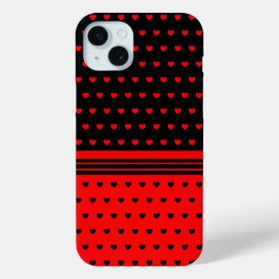 Stylish Black And Red Hearts Pattern iPhone 15 Mini Case