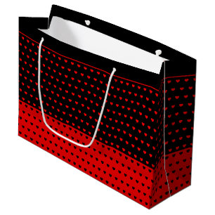 Stylish Black and Red Hearts Pattern, Elegant Large Gift Bag