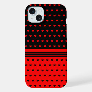 Stylish Black And Red Hearts Pattern iPhone 15 Plus Case