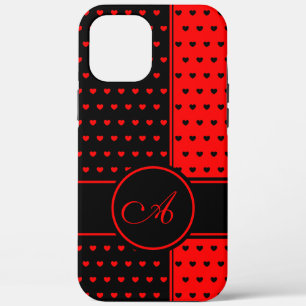 Stylish Black And Red Hearts Pattern, Monogram iPhone 12 Pro Max Case