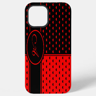 Stylish Black And Red Hearts Pattern, Monogram iPhone 12 Pro Max Case