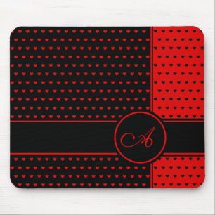 Stylish Black And Red Hearts Pattern - Monogram Mouse Pad