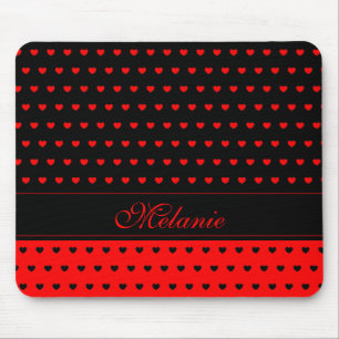Stylish Black and Red Hearts Pattern Name Template Mouse Pad