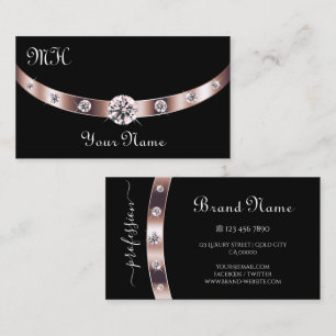 Stylish Black and Rose Gold with Monogram Elegant Business Card