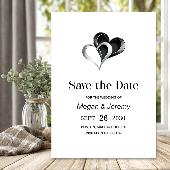 Stylish Black and Silver Hearts Wedding Save The Date (Creator Uploaded)