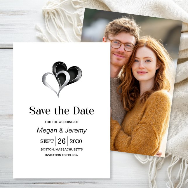 Stylish Black and Silver Hearts Wedding Save The Date (Creator Uploaded)