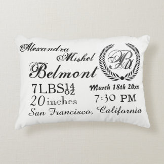 Stylish Black and White Baby Birth Keepsake Decorative Cushion