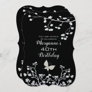 Stylish Black and White Butterfly Birthday Invitation