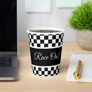 Stylish Black And White Chequered Paper Cups