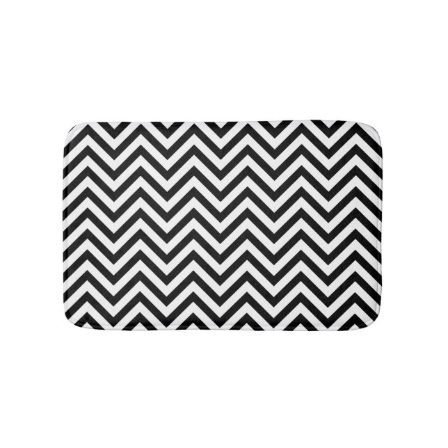 Stylish Black and White Chevrons Pattern Bath Mat (Front)
