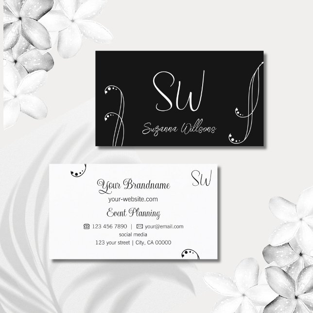 Stylish Black and White Chic Ornate with Monogram Business Card (Creator Uploaded)