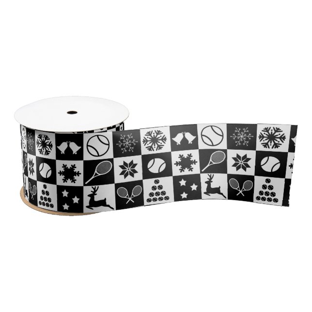 Stylish black and white Christmas tennis  Satin Ribbon (Spool)