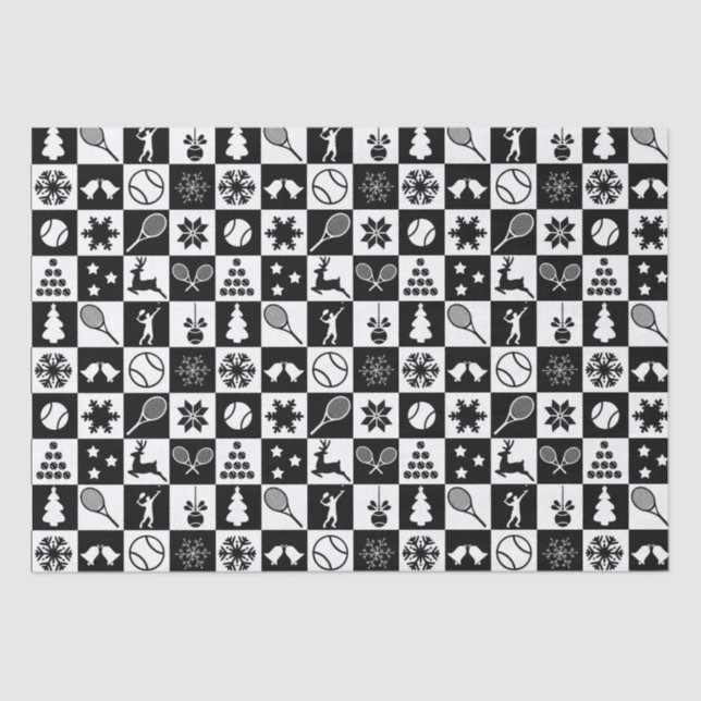 Stylish black and white Christmas tennis  Tissue Paper (Front)