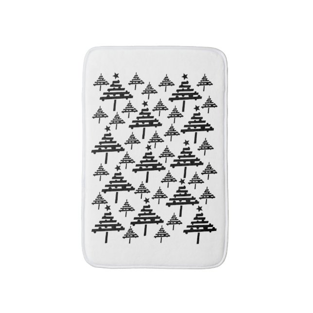 Stylish Black and White Christmas Tree Bath Mat (Front Vertical)