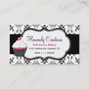 Stylish Black and White Damask Business Card
