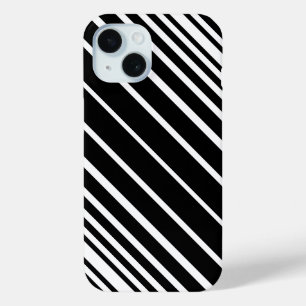 Stylish black and white diagonal stripes pattern iPhone 15 case