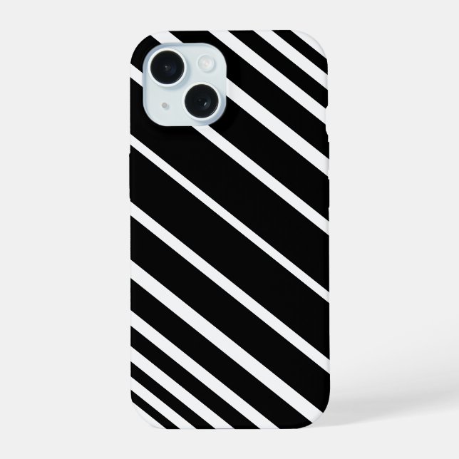 Stylish black and white diagonal stripes pattern iPhone 15 case (Back)