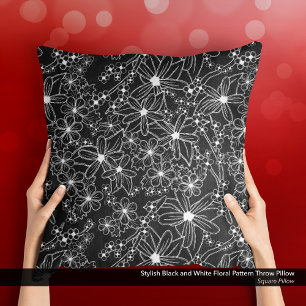 Stylish Black and White Floral Pattern Cushion