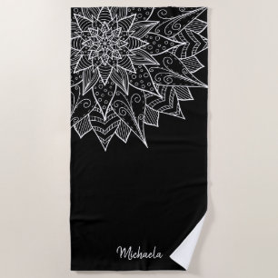 Stylish Black and White Floral Summer Beach Towel
