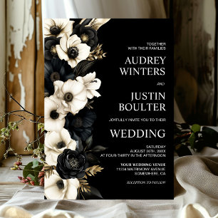 Stylish Black and White Floral Wedding Invitation