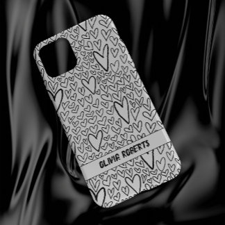 Stylish Black and White Hearts Pattern Personalise Case-Mate iPhone 14 Case