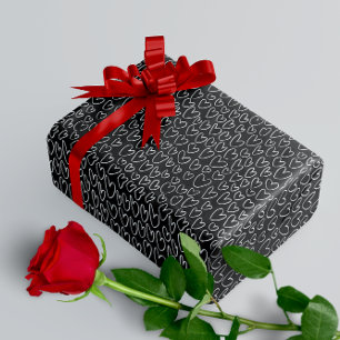 Stylish Black and White Hearts Pattern Wrapping Paper