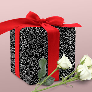 Stylish Black and White Hearts Pattern  Wrapping Paper