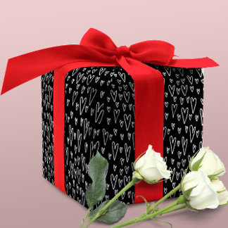 Stylish Black and White Hearts Pattern Wrapping Paper