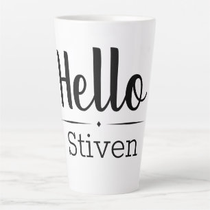 Stylish Black and White Hello Personalised Name Latte Mug
